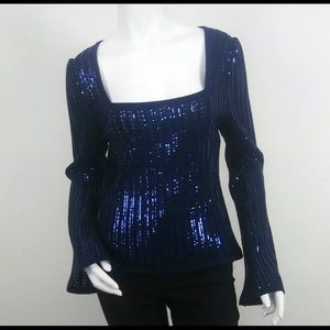 NWT St. John Evening Bell Sleeve Navy Knit Top 6